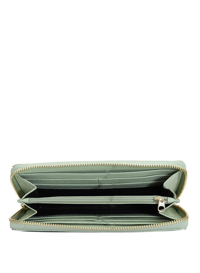 Da Milano Zip Leather Wallet for Women - Emerald Green & Mint - Image 4